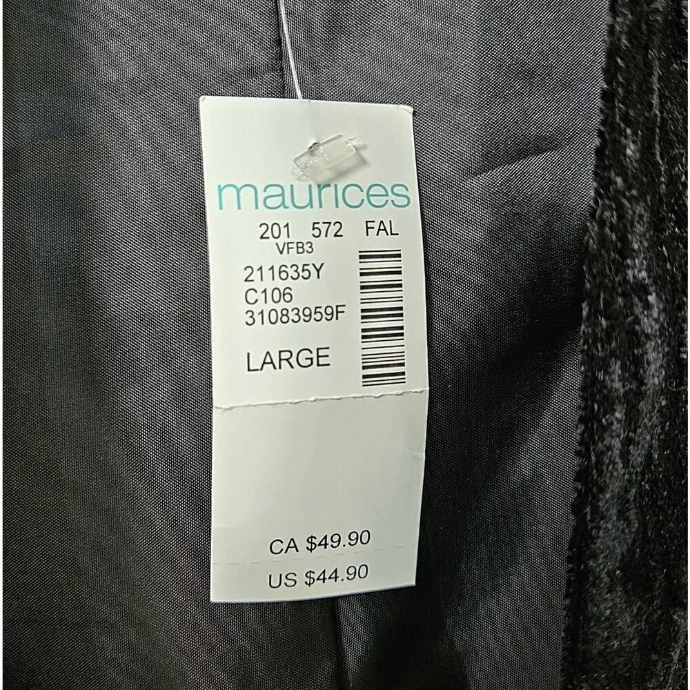 MAURICES Size L Jacket Black Crushed Velvet Open 3/4 Sleeve Lined Whimsigoth 42